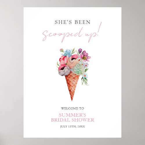 Watercolor Floral Ice Cream Bridal Shower Welcome Poster