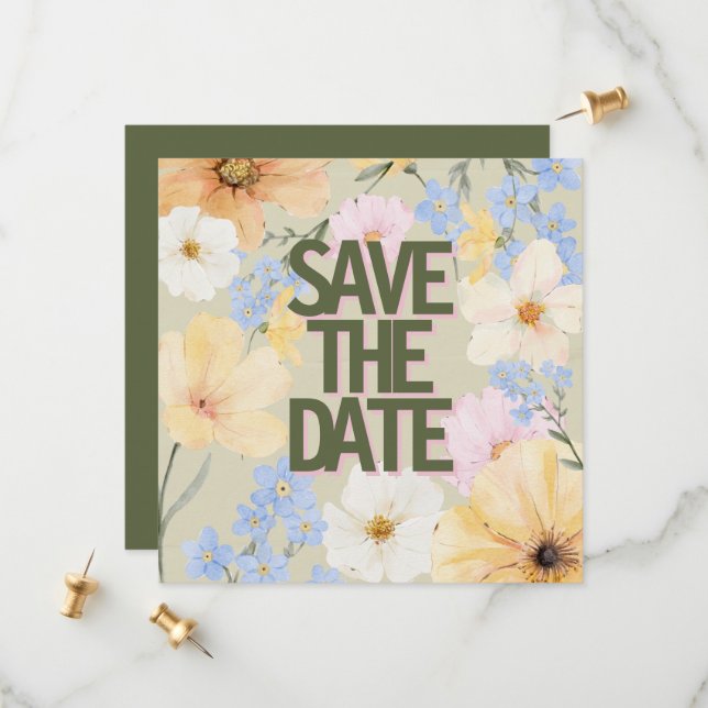 Watercolor Floral Illustration Wedding  Save The Date (Front/Back In Situ)