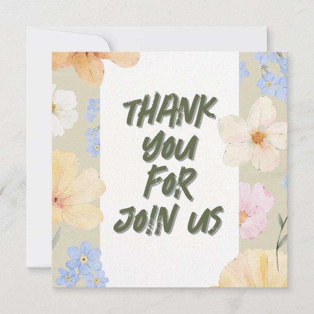 Watercolor Floral Illustration Wedding  Thank You Card (Front)