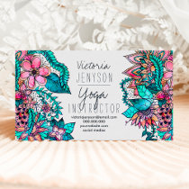 Watercolor floral illustration yoga instructor business card