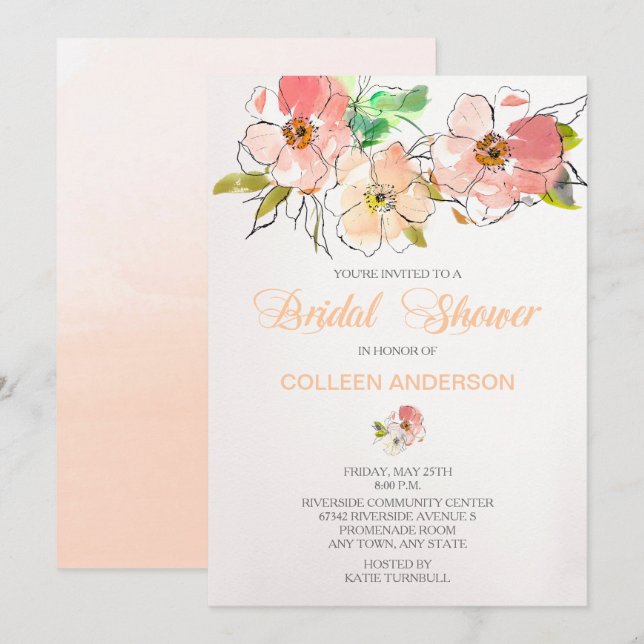 Watercolor Floral Impression Bridal Shower Invite (Front/Back)