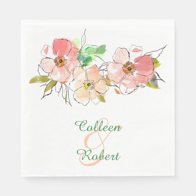 Watercolor Floral impressions Wedding Napkins (Front)