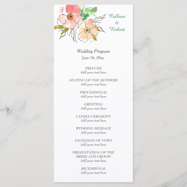 Watercolor Floral Impressions Wedding Program (Front)