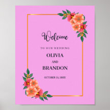 Watercolor Floral in Gold Frame Wedding Welcome