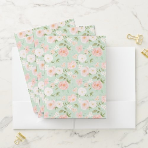 Watercolor Floral in Pink and Peach Pocket Folder