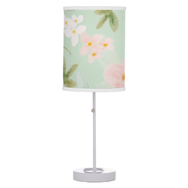 Watercolor Floral in Pink and Peach Table Lamp (Front)