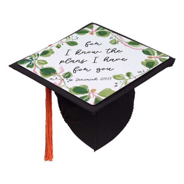Watercolor Floral Inspirational Quote Graduation Cap Topper (Angled)