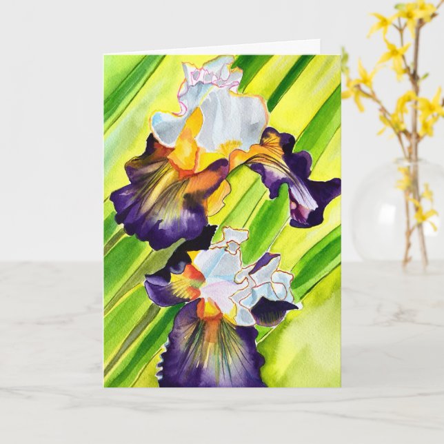 Watercolor floral iris flower card (Yellow Flower)