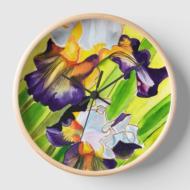 Watercolor floral iris flower clock (Front)