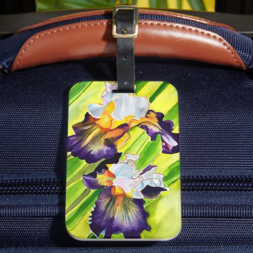 Watercolor floral iris flower luggage tag