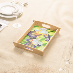 Watercolor floral iris flower serving tray