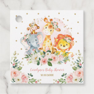 Watercolor floral jungle safari wild baby animals favor tags