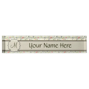 Watercolor Floral Kaleidoscope with Monogram Desk Name Plate