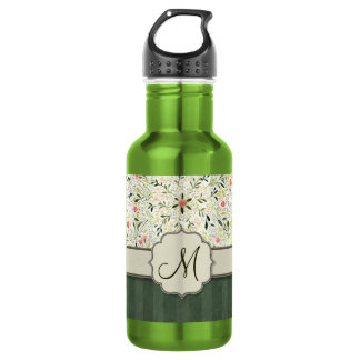 Watercolor Floral Kaleidoscope with Monogram Water Bottle
