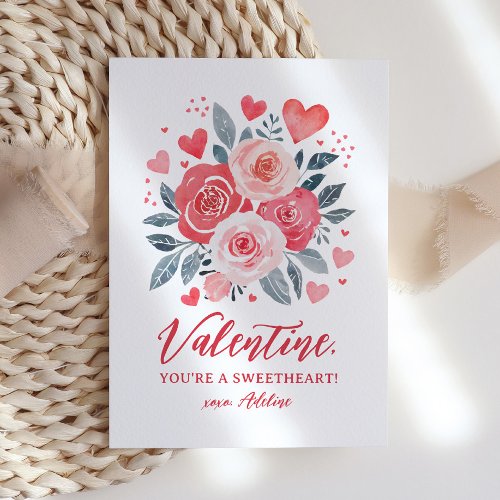 Watercolor Floral Kids Valentines Day Note Card