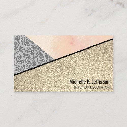 Watercolor Floral Lace Leather Color Block Business Card