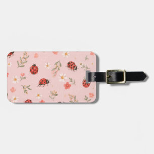 Watercolor Floral Ladybug Luggage Tag
