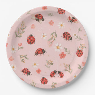 Watercolor Floral Ladybug Party Paper Plates