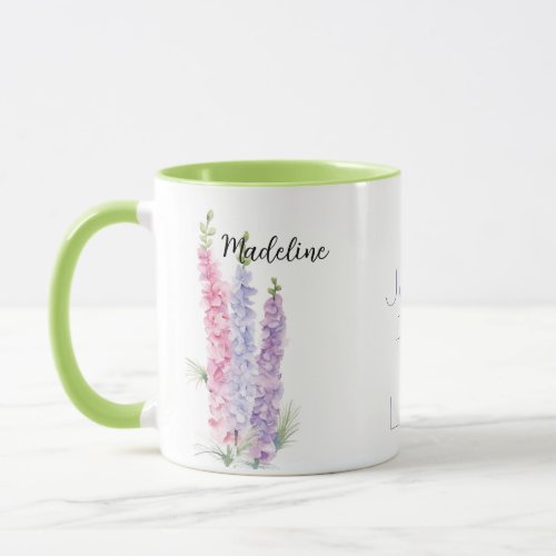 Watercolor Floral Larkspur July Birth Flower Mug