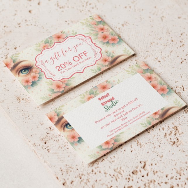 Watercolor Floral Lash Artist Beauty Studio Discount Card (Creator Uploaded)