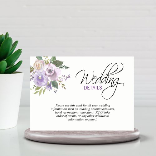 Watercolor Floral Lavender Guest Wedding DETAILS Enclosure Card