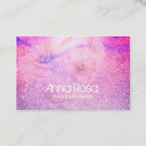  Watercolor Floral Lavender Pink Purple Glitter Business Card