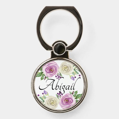 Watercolor Floral Lavender Purple and White Roses Phone Ring Stand