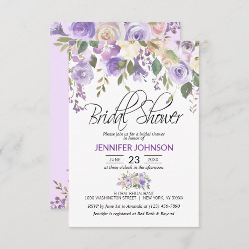 Watercolor Floral Lavender Purple Bridal Shower In Invitation