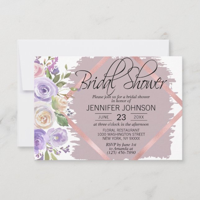 Watercolor Floral Lavender Purple Bridal Shower Invitation (Front)
