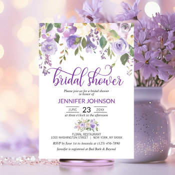 Watercolor Floral Lavender Purple Bridal Shower Invitation by UniqueWeddingShop at Zazzle