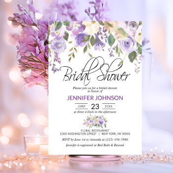 Watercolor Floral Lavender Purple Bridal Shower Invitation by UniqueWeddingShop at Zazzle