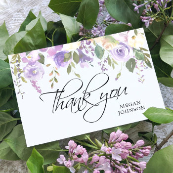 Watercolor Floral Lavender Purple Bridal Wedding Thank You Card by UniqueWeddingShop at Zazzle