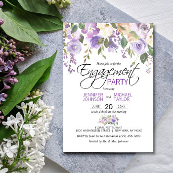 Watercolor Floral Lavender Purple Engagement Party Invitation by UniqueWeddingShop at Zazzle