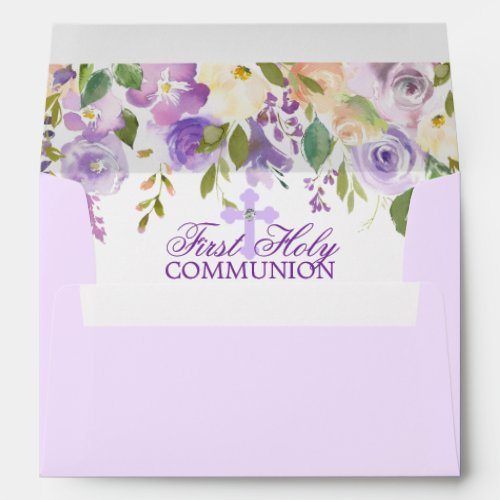 Watercolor Floral Lavender Purple First Communion Envelope