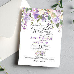 Watercolor Floral Lavender Purple Lilac Wedding Invitation