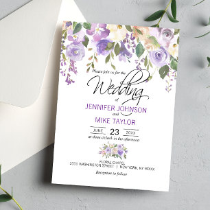 Watercolor Floral Lavender Purple Lilac Wedding Invitation