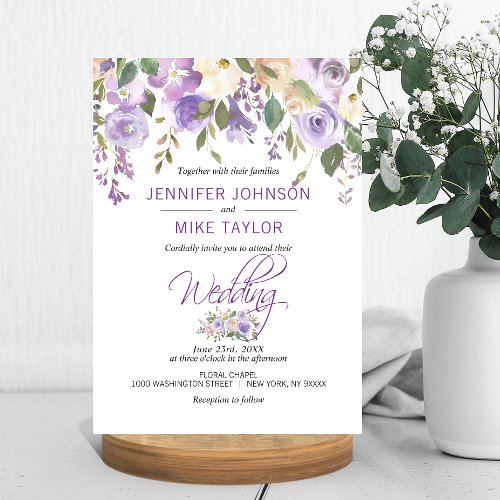 Watercolor Floral Lavender Purple Lilac Wedding Invitation