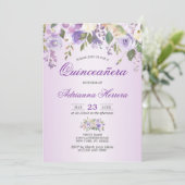 Watercolor Floral Lavender Purple Quinceañera Invitation (Standing Front)