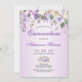 Watercolor Floral Lavender Purple Quinceañera Invitation (Front)