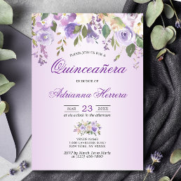 Watercolor Floral Lavender Purple Quincea&#241;era Invitation
