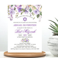 Watercolor Floral Lavender Purple Star Bat Mitzvah
