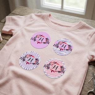 Watercolor Floral Lavender Purple Stripes Monogram Kids' Labels