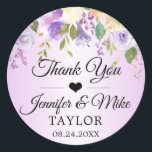 Watercolor Floral Lavender Purple Wedding Favor Classic Round Sticker<br><div class="desc">Lovely wedding party favor gift tags in a delicate floral watercolor design. Lavender,  lilac,  violet,  purple colors. Little heart in middle and thank you. Perfect for guest favors</div>