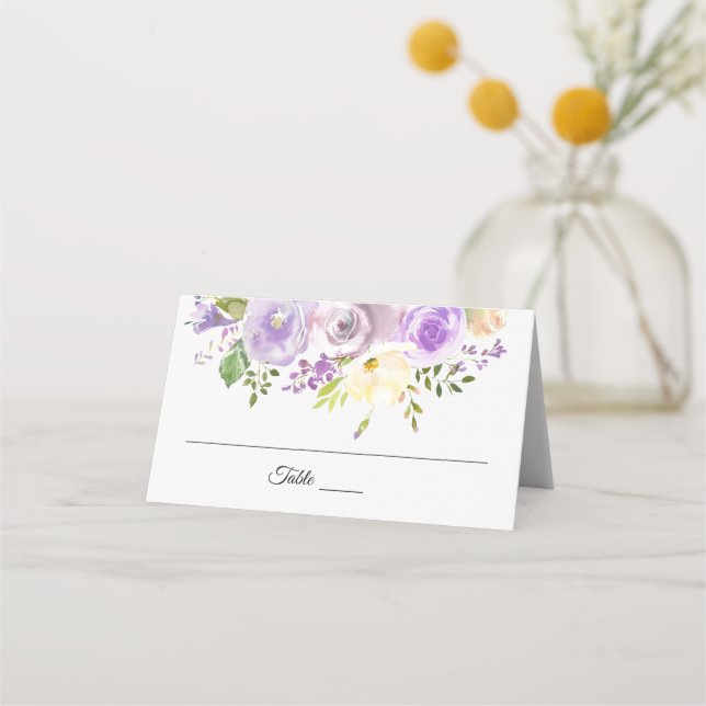 Watercolor Floral Lavender Purple Wedding Place Card (Front)