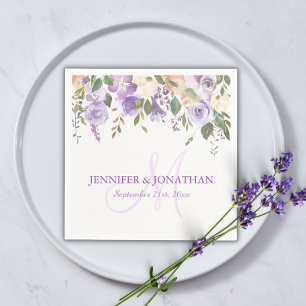 Watercolor Floral Lavender Purple Wreath Wedding Napkins
