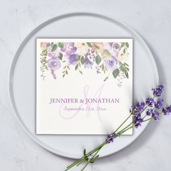 Watercolor Floral Lavender Purple Wreath Wedding Napkins by UniqueWeddingShop at Zazzle