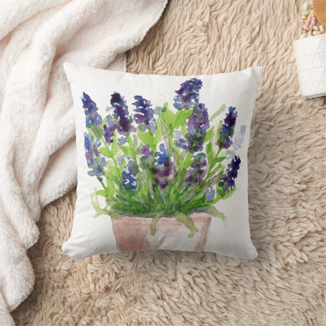 Watercolor Floral Lavender Throw Pillow (Blanket)