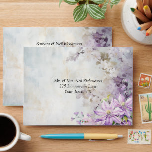 Watercolor Floral Lavender Wedding Envelope