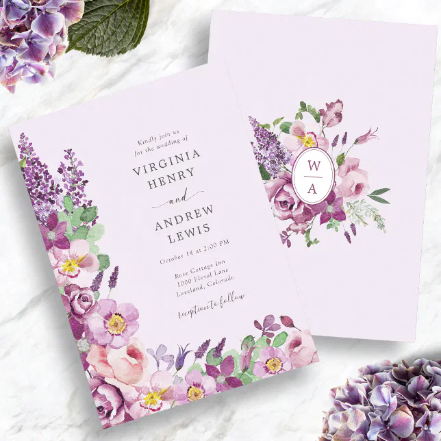 Watercolor Floral Lavender Wedding Invitation | Zazzle