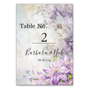 Watercolor Floral Lavender Wedding Table Number